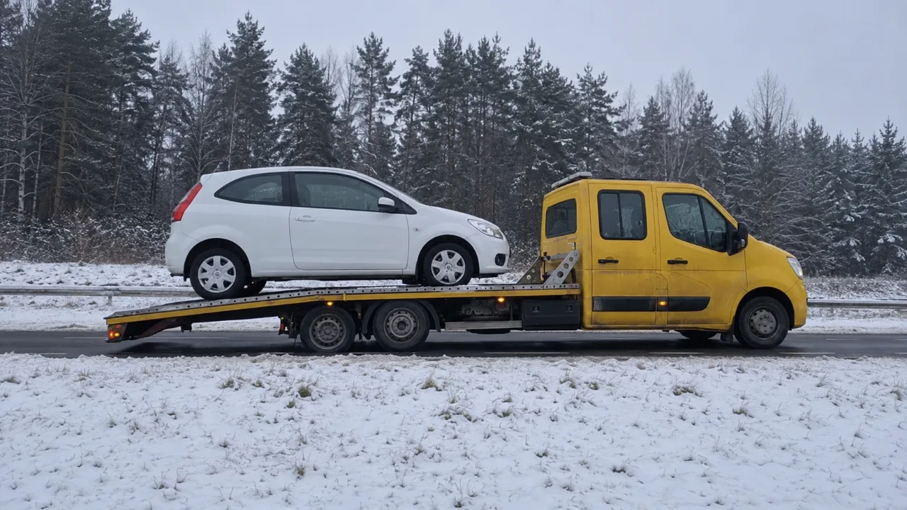 Holowanie auta na lawecie zimą – Mysłowice